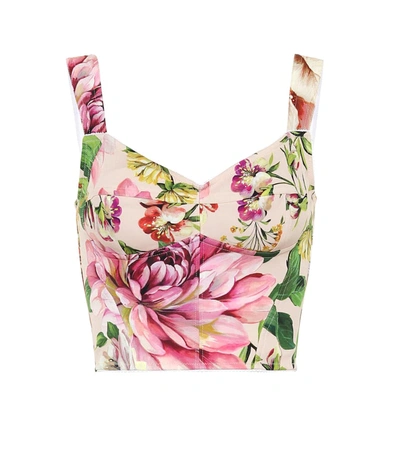 Dolce & Gabbana Silk Charmeuse Floral-print Bustier Top In Pink