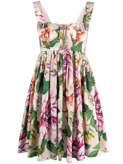 Dolce & Gabbana Cotton Poplin Floral-print Bustier Mini Dress In Floral Print