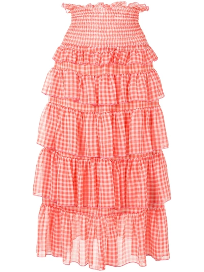 Sandy Liang Choux-choux Gingham Tiered Skirt In Orange Gingham