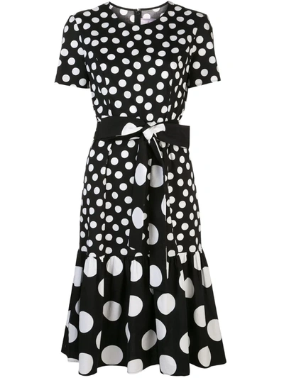 Carolina Herrera Mixed Polka Dot Tie-waist Dress In Black White