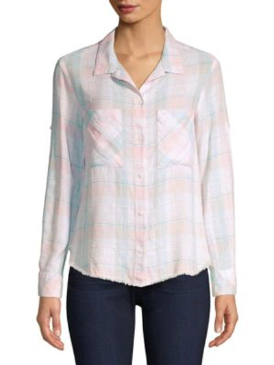 Bella Dahl Raw-hem Check Shirt In Pink Multi