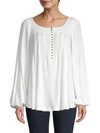 Free People Balloon-sleeve Half-button Top In Ivory