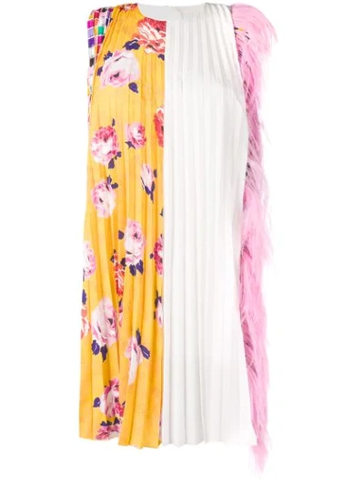 Msgm Paneled Pleated Printed Crepe Mini Dress In Multicolour