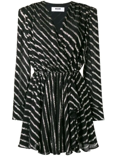 Msgm Wrap-effect Striped Fil Coupé Chiffon Mini Dress In Black