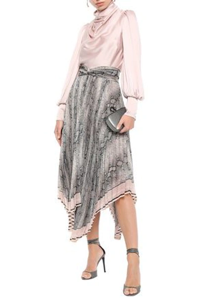 Zimmermann Corsage Pleat Asymmetric Snake-print Chiffon Midi Skirt In Animal Print