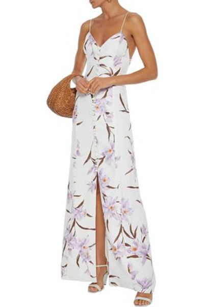 Zimmermann Corsage Open-back Floral-print Linen Maxi Slip Dress In White