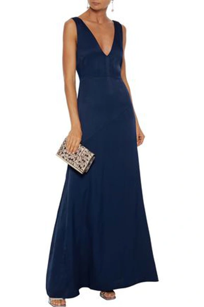 Les Héroïnes By Vanessa Cocchiaro The Wangari Satin-crepe Gown In Navy