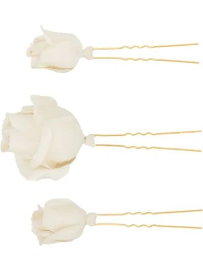 Jennifer Behr Rosabelle Flower Set Of Three Hair Pins In White
