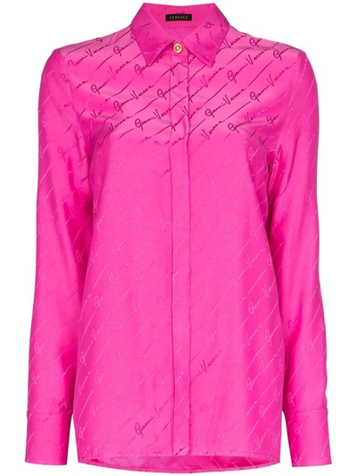 Versace Gv Signature Print Button-up Shirt In Pink