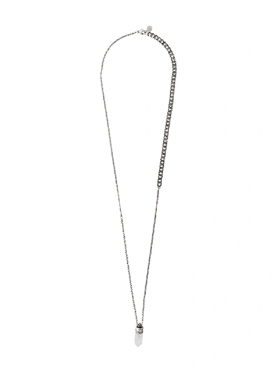 Alexander Mcqueen Black Stone Pendant Necklace In Silver