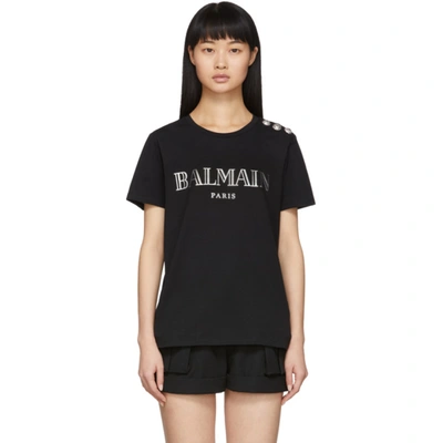 Balmain Logo Print T-shirt In Eac Black