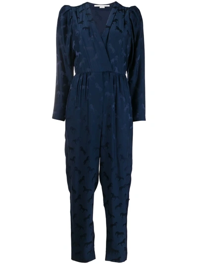 Stella Mccartney Horse Jacquard Deep-v Jumpsuit In Blue