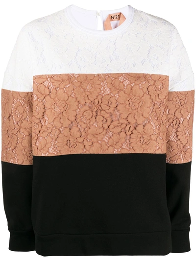 N°21 Lace Colour-block Sweatshirt In White