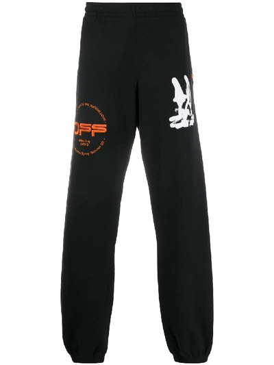 Off-white Cartoon Embroidered Track Trousers In Black White