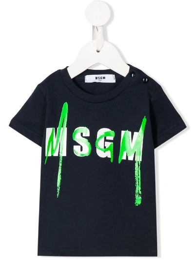 Msgm Babies' Short Sleeve Logo Print T-shirt In Blue