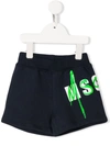 Msgm Babies' Logo Print Track Shorts In Blu