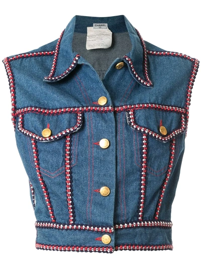 Pre-owned Chanel Cc Logos Sleeveless Denim Jacket In Blue
