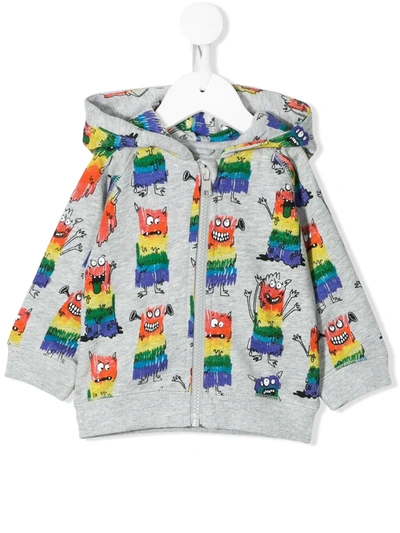Stella Mccartney Babies' Rainbow Monster Print Hoodie In Grey