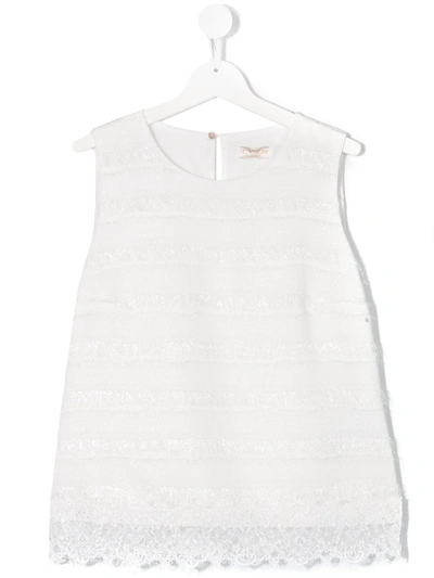 Monnalisa Teen Lace Trim Vest Top In White