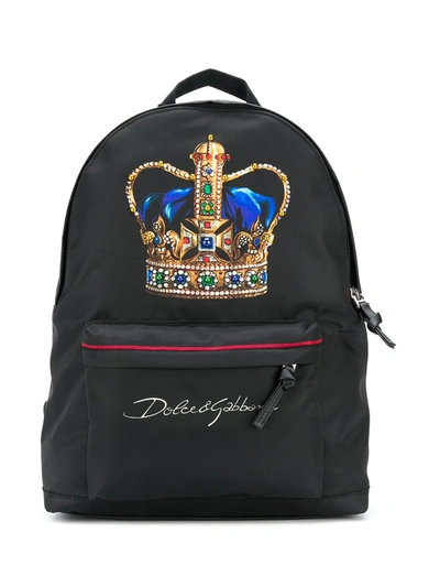 Dolce & Gabbana Kids' Crown Print Logo Backpack In Black