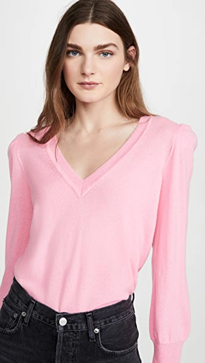 Autumn Cashmere Puff Sleeve Cashmere V Neck Pullover In Candy