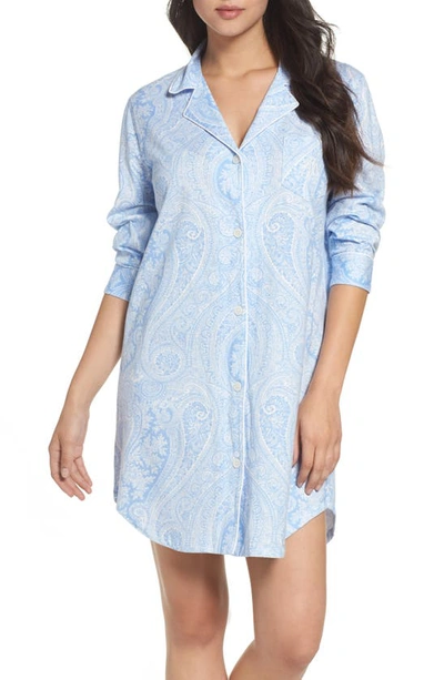 Ralph Lauren Checked Cotton Sleep Shirt In Blue Paisley