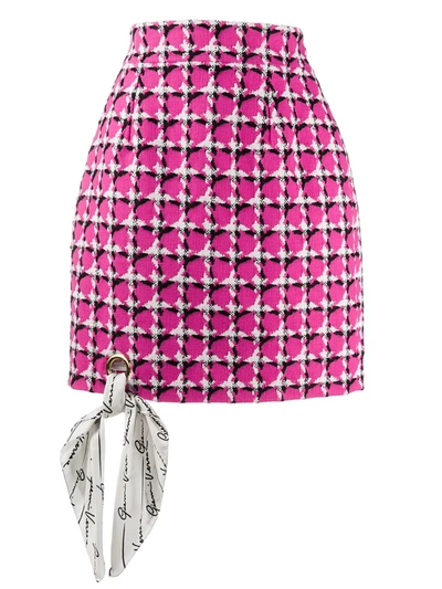 Versace Scarf-detailed Houndstooth Silk Mini Skirt In Pink