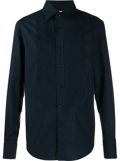 Brunello Cucinelli Men's Bib-front Tuxedo Shirt In C560 Navy