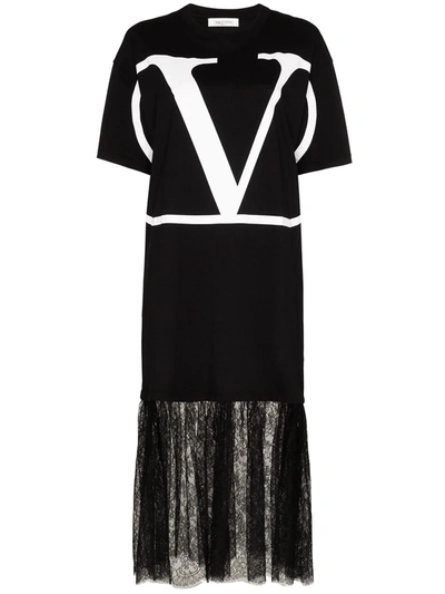 Valentino Lace-panelled Vlogo T-shirt Dress In Black