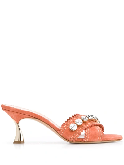 Casadei Crystal Embellished 80mm Mules In Neutrals