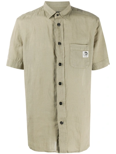 Diesel Washed Linen Shirt In Green