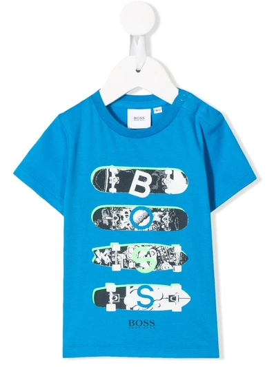 Hugo Boss Babies' Skate Logo T-shirt In Blue