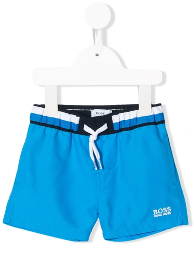 Hugo Boss Babies' Embroidered Logo Swim Shorts In Blue