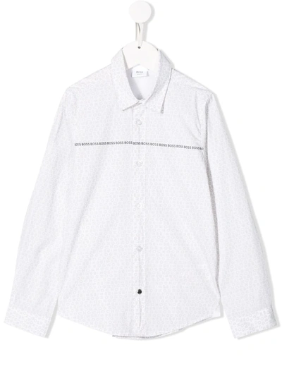 Hugo Boss Kids' All-over Logo Print Shirt In White