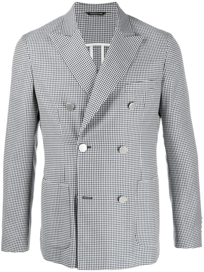 Tonello Double Breasted Houndstooth Blazer In Blue