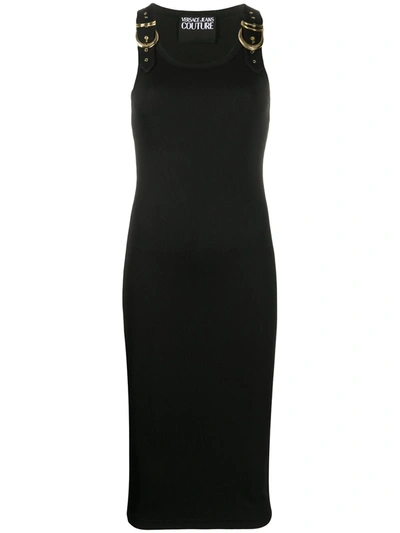 Versace Jeans Couture Buckle Strap Midi Dress In Black