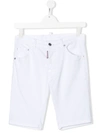 Dsquared2 Kids' Rear Logo Patch Denim Shorts In White