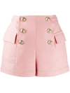 Balmain Embossed Buttons High-waisted Shorts In Pink