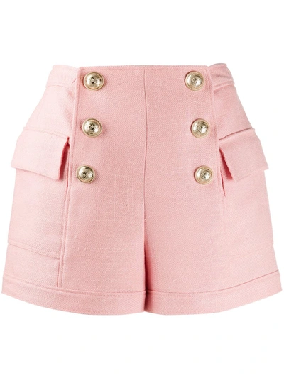 Balmain Embossed Buttons High-waisted Shorts In Pink