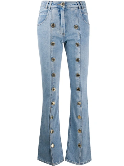 Balmain Embossed Buttons Flared Jeans In Blue