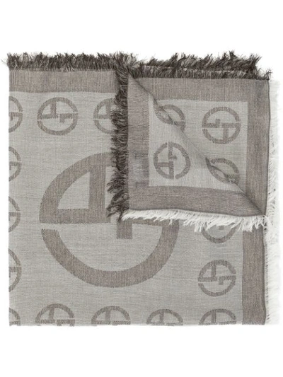 Giorgio Armani Monogram Raw-edge Scarf In Grey