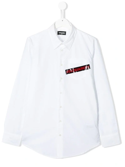 Dsquared2 Teen Logo Tape Shirt In Bianco