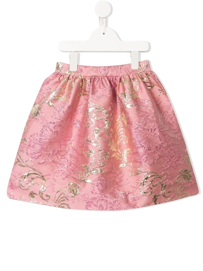 Dolce & Gabbana Kids' Floral Jacquard Midi Skirt In Pink