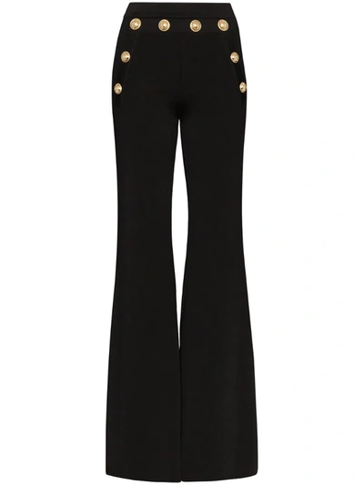 Balmain Button-embellished Flared Trousers In Black