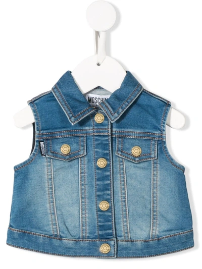 Moschino Babies' Sleeveless Denim Jacket In Blu