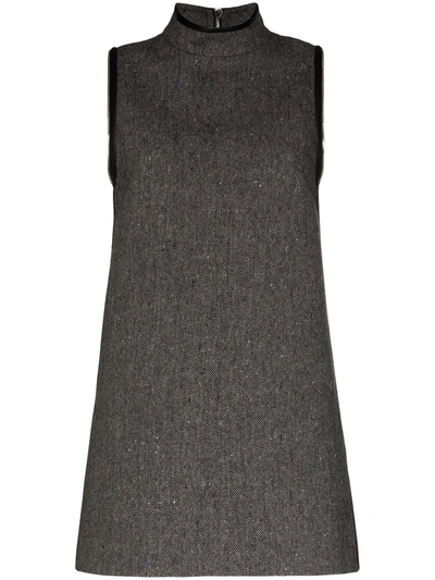 We11 Done Herringbone A-line Wool Dress In Black