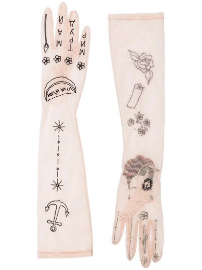 Tender And Dangerous Neutral Frida Kahlo Embroidered Gloves In Neutrals