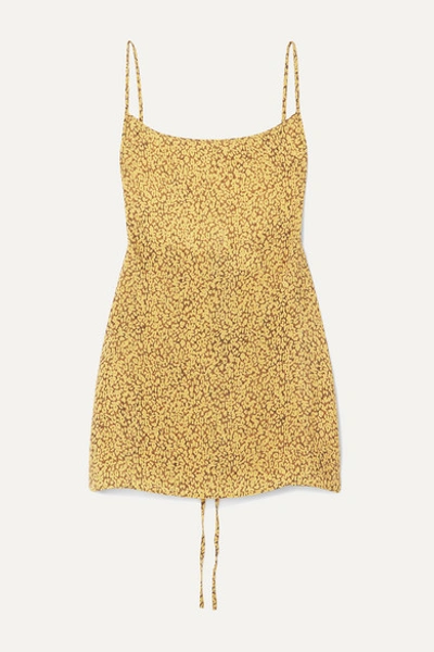 Anemone The Km Tie Leopard Print Cupro Mini Dres In Yellow