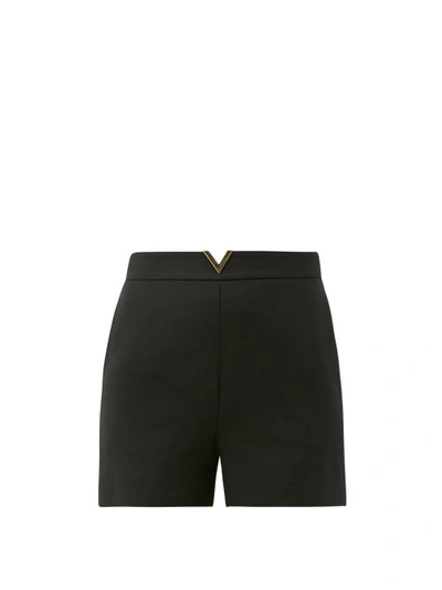 Valentino V Detail Wool & Silk Couture Shorts In Black