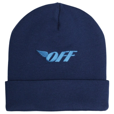 Pre-owned Off-white  Logo Embroidered Beanie Blue/light Blue